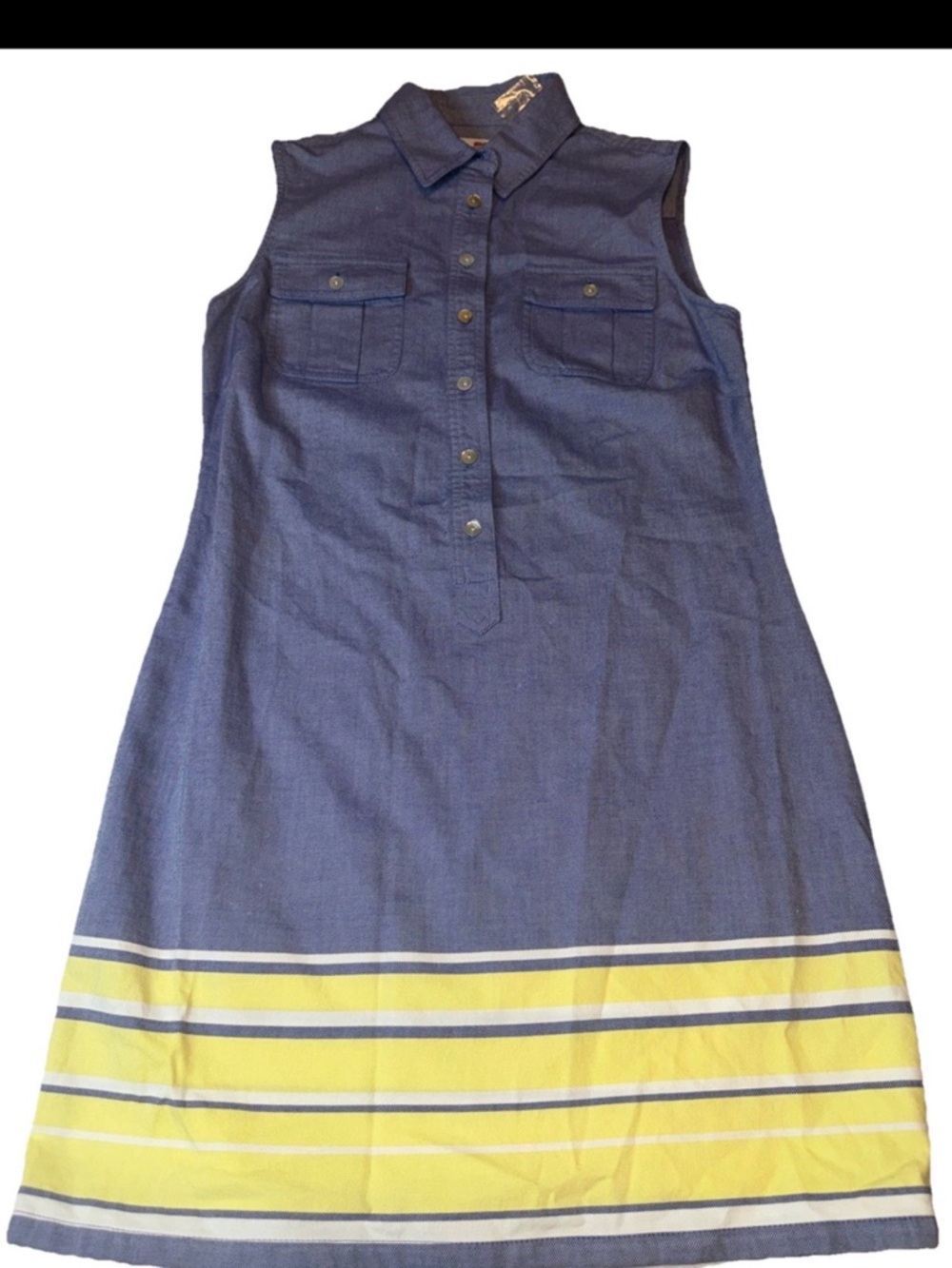 NWT Vineyard Vines Blue Yellow Chambray Dress 00 Stripe Button